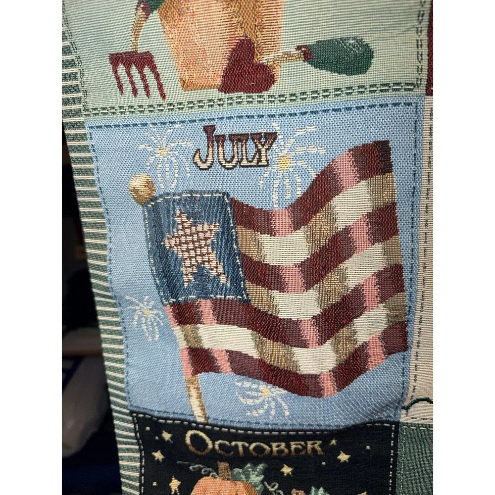 Vintage Heartland 12 Month Seasons Tapestry Wall Hanging w/ Wood Rod